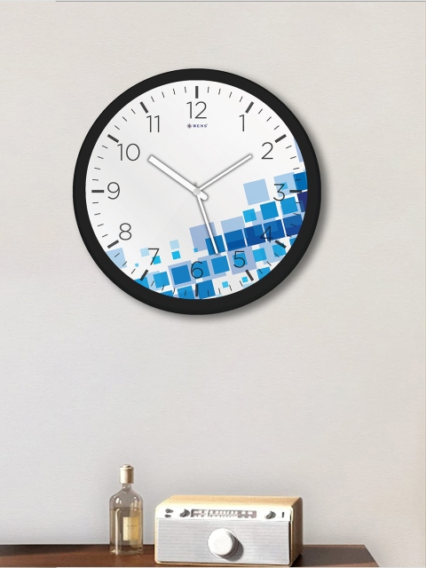 

WENS White & Blue Printed Traditional Wall Clock