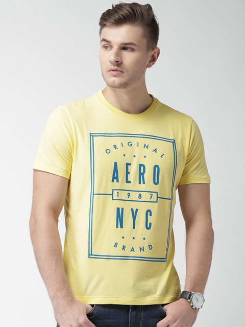 

Aeropostale Men Yellow Printed Round Neck T-shirt