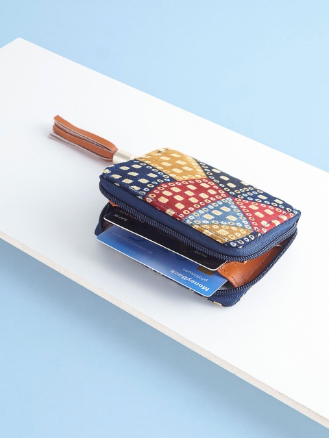 

Golden Peacock Women Navy Blue & Red Geometric Printed Zip Around Wallet