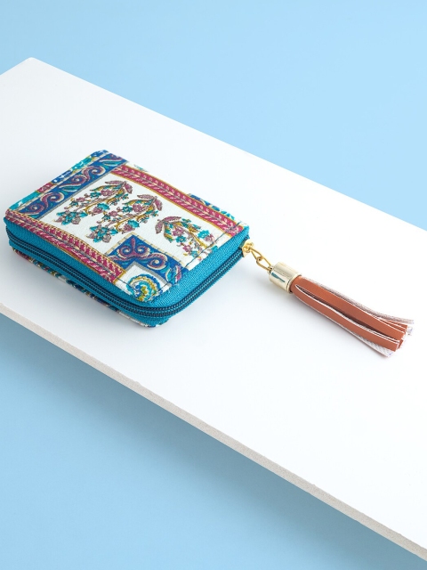 

Golden Peacock Women Blue & Pink Floral Printed Zip Around Wallet
