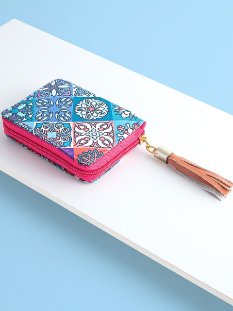 

Golden Peacock Women Blue & Pink Geometric Printed Zip Around Wallet