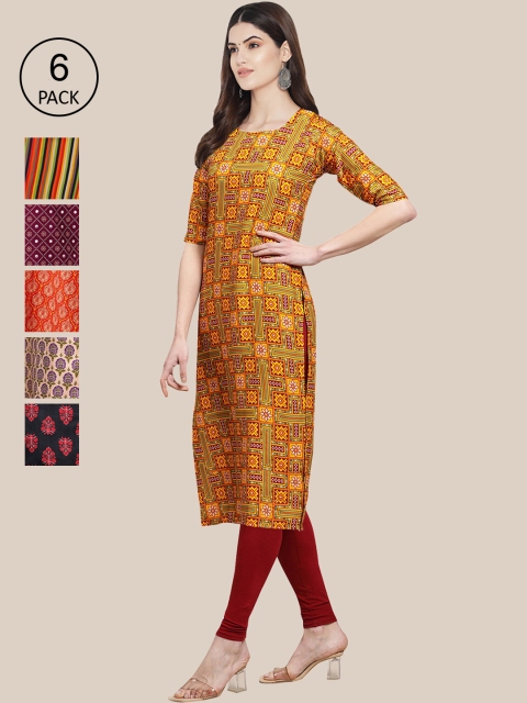 KALINI Women Purple & Beige Geometric Printed Crepe Kurta