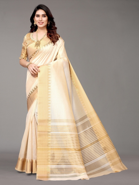 

Winza Designer White & Gold-Toned Zari Silk Blend Banarasi Saree