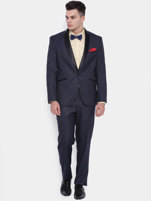 

SUITLTD Men Navy Single-Breasted Regular Fit Party Suit, Navy blue