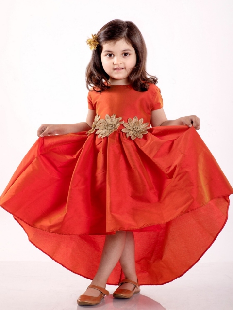 

Jelly Jones Girls Red Flower Embelished Asymmetric Gown Dress