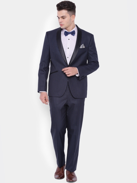 

SUITLTD Men Men Navy Striped Single-Breasted Regular Fit Party Suit, Navy blue
