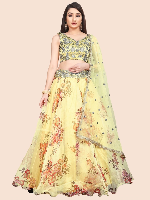 

Fashion Basket Yellow & Grey Semi-Stitched Lehenga & Unstitched Blouse With Dupatta