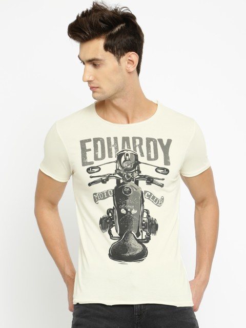 

Ed Hardy Men Cream-Coloured Printed Round Neck T-shirt