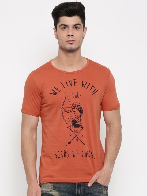 

Ed Hardy Men Orange Printed Round Neck T-shirt