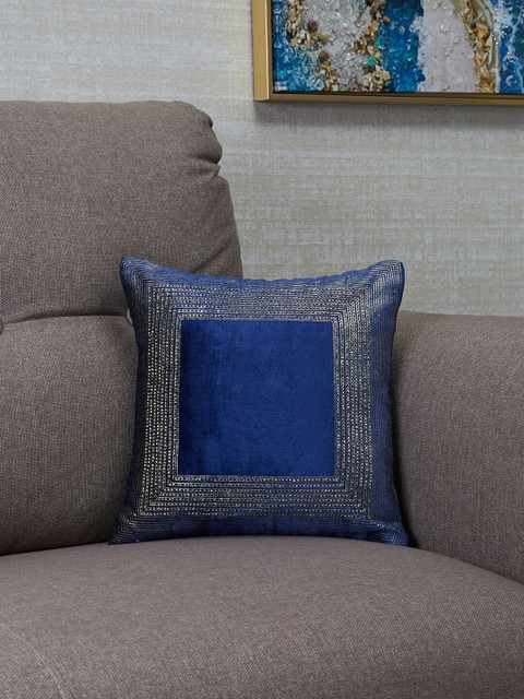 

HomeTown Blue & White Geometric Velvet Square Cushion Covers