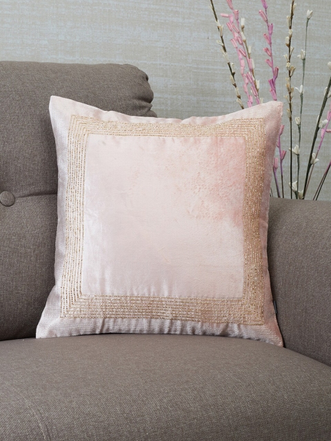 

HomeTown Pink & Gold-Toned Embroidered Velvet Square Cushion Covers