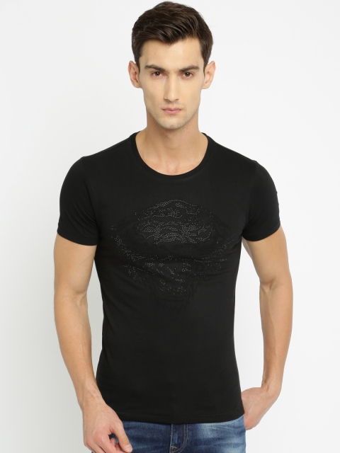 

Ed Hardy Men Black Self-Design Round Neck T-shirt