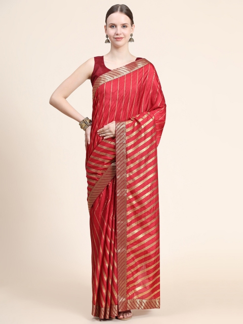 

AVANTIKA FASHION Red & Gold-Toned Leheriya Zari Art Silk Banarasi Saree