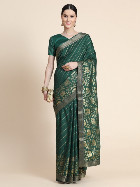 

AVANTIKA FASHION Green & Gold-Toned Leheriya Art Silk Banarasi Saree