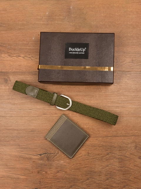 

BuckleUp Men Olive Green Solid Accessory Gift Set