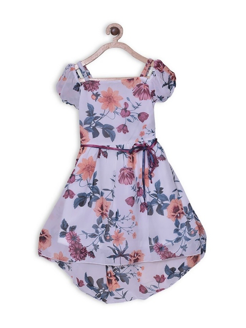 

612League Girls White Floral Printed Fit & Flare Dress, Lavender