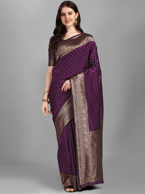 

YOYO Fashion Purple & Gold-Toned Banarasi Saree