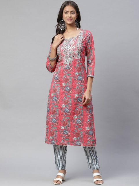 

Glorious Women Red Floral Printed Pure Cotton Kurta with Trousers