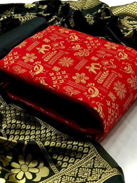 

Ethnic Junction Red & Black Unstitched Dress Material