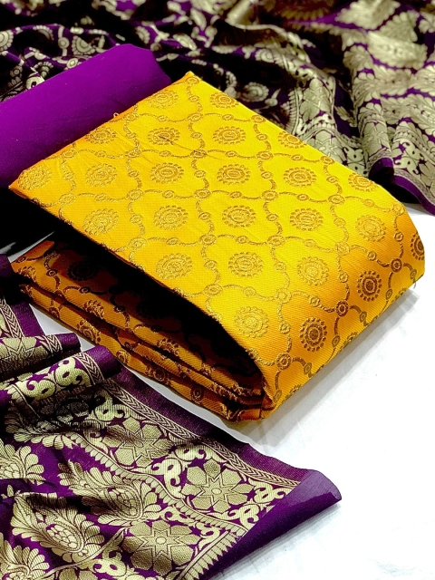 

Ethnic Junction Mustard & Purple Unstitched Dress Material