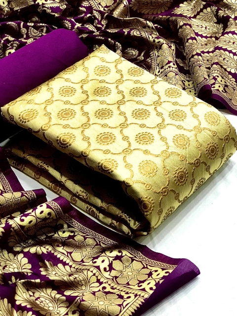 

Ethnic Junction Gold-Toned & Purple Unstitched Dress Material
