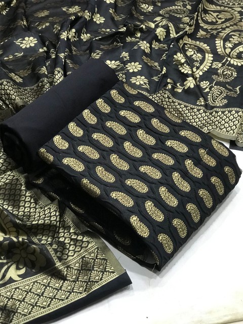 

Ethnic Junction Black & Gold-Toned Unstitched Dress Material