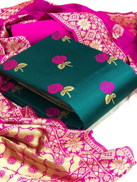 

Ethnic Junction Green & Pink Unstitched Dress Material