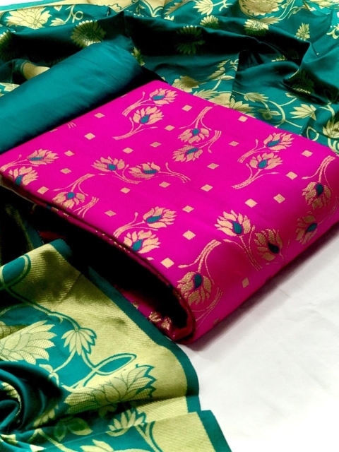 

Ethnic Junction Pink & Green Unstitched Dress Material