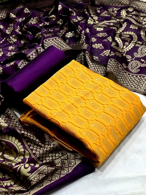 

Ethnic Junction Yellow & Purple Unstitched Dress Material