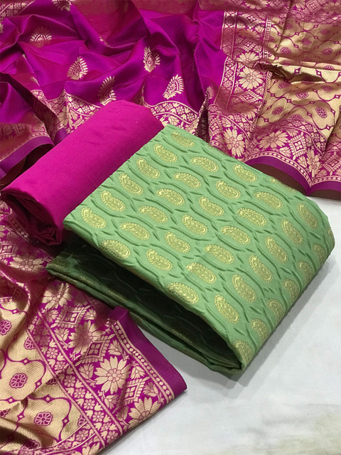 

Ethnic Junction Green & Purple Unstitched Dress Material