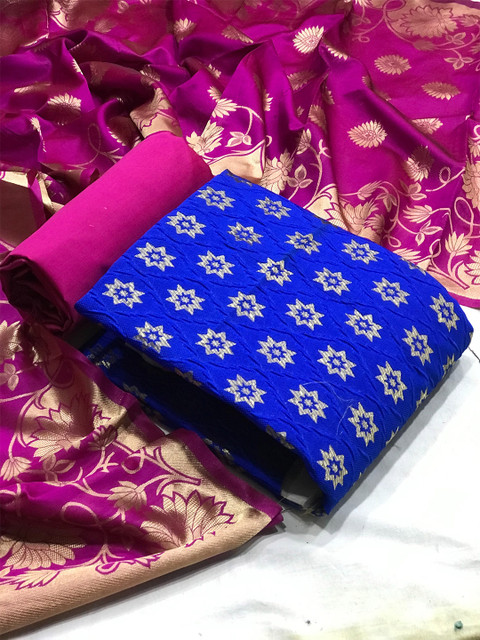 

Ethnic Junction Blue & Rose Unstitched Dress Material