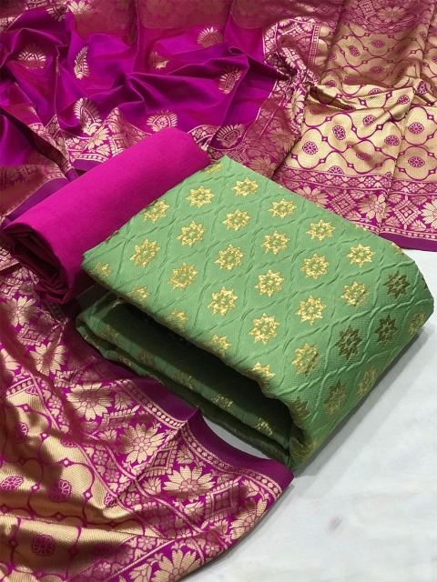 

Ethnic Junction Green & Purple Unstitched Dress Material