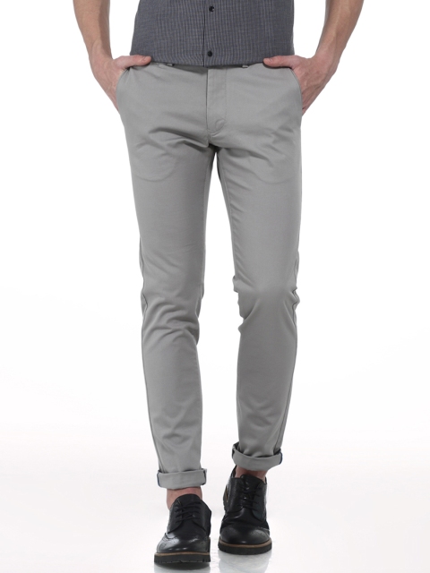 

Basics Men Grey Tapered Fit Solid Chinos