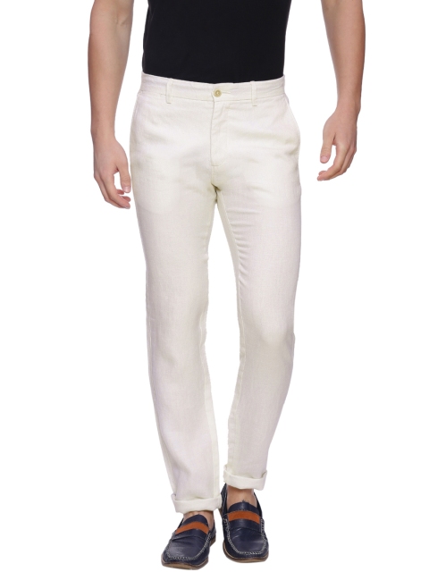 

Basics Men Off-White Linen Tapered Fit Solid Casual Trousers