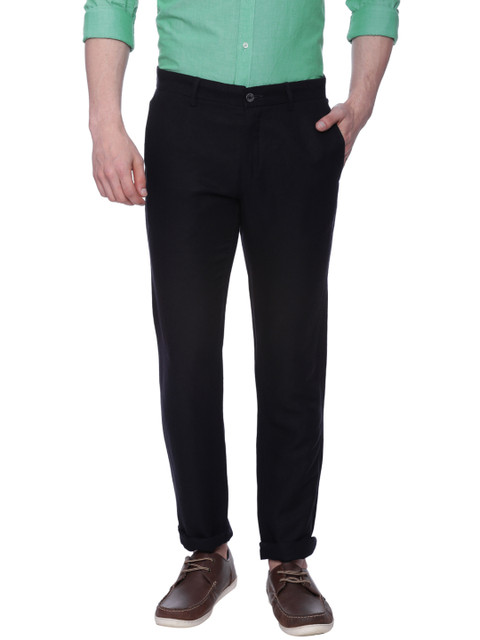 

Basics Men Black Tapered Fit Solid Linen Casual Trousers