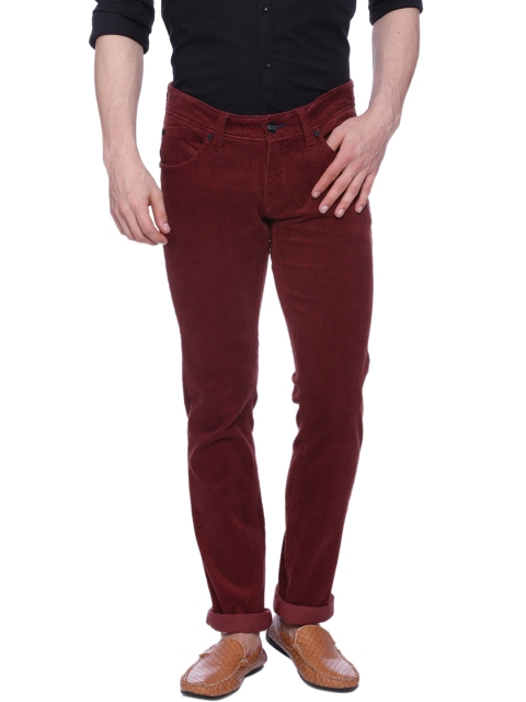 

Basics Men Maroon Solid Skinny Fit Corduroy Regular Trousers