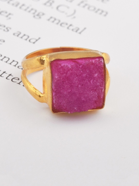 

Tistabene Gold Plated Pink Artificial Stone Studded Adjustable Ring