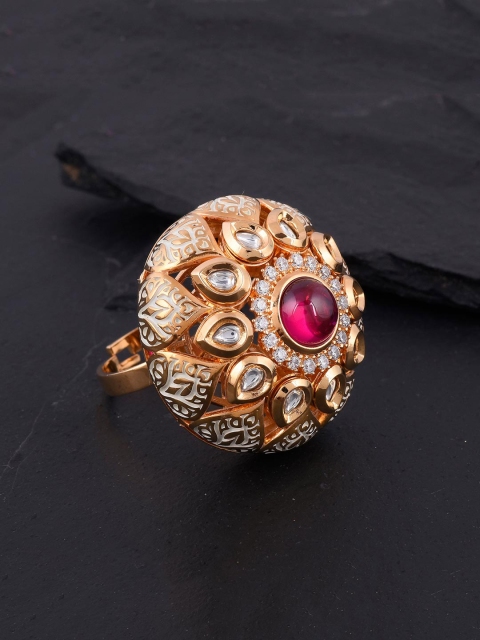 

Tistabene Gold-Plated White & Red Adjustable Finger Ring