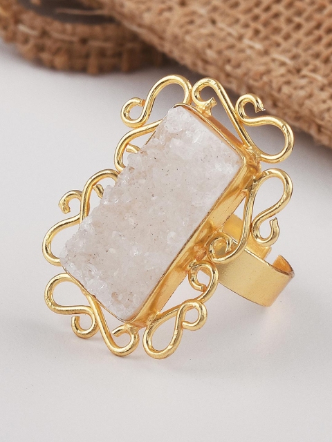 

Tistabene Gold-Plated & White Stone-Studded Adjustable Finger Ring