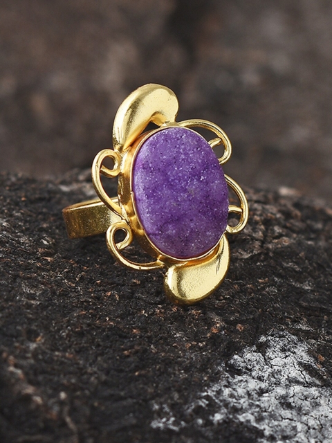 

Tistabene Gold-Plated Purple Stone-Studded Adjustable Finger Ring