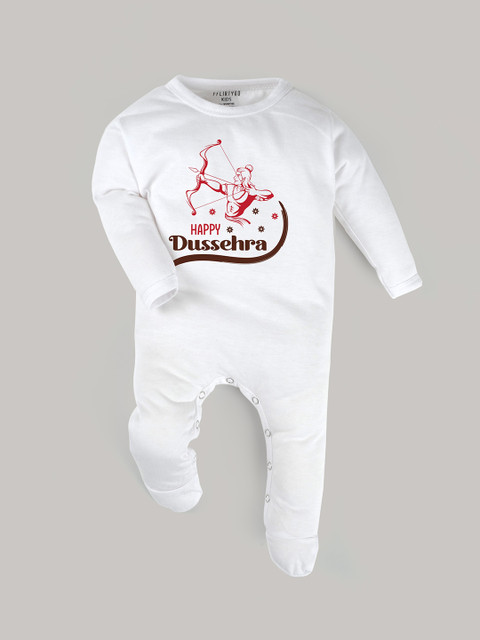 

FFLIRTYGO Kids White & Red Printed Pure Cotton Sleepsuit
