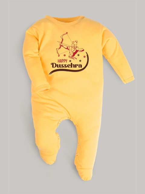 

FFLIRTYGO Kids Yellow & Black Printed Pure Cotton Sleepsuit