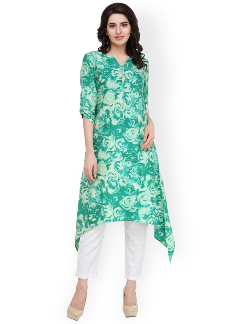 

Indibelle Women Green & White Printed Kurta with Trousers