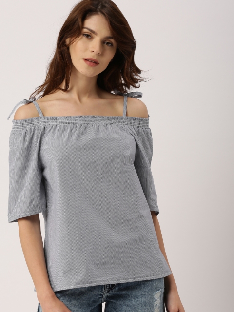 

Ms.Taken Women Blue Striped Bardot Top