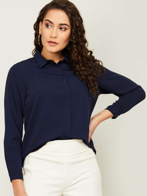 

Xpose Women Navy Blue Smart Slim Fit Casual Shirt