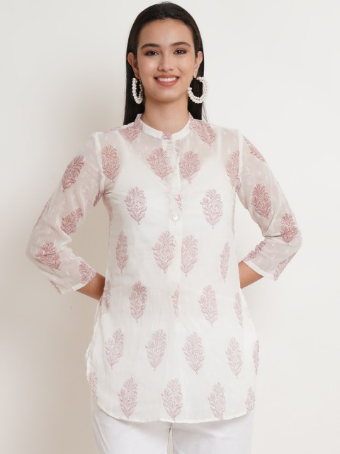

Purple State White & Red Floral Printed Pure Cotton Kurti