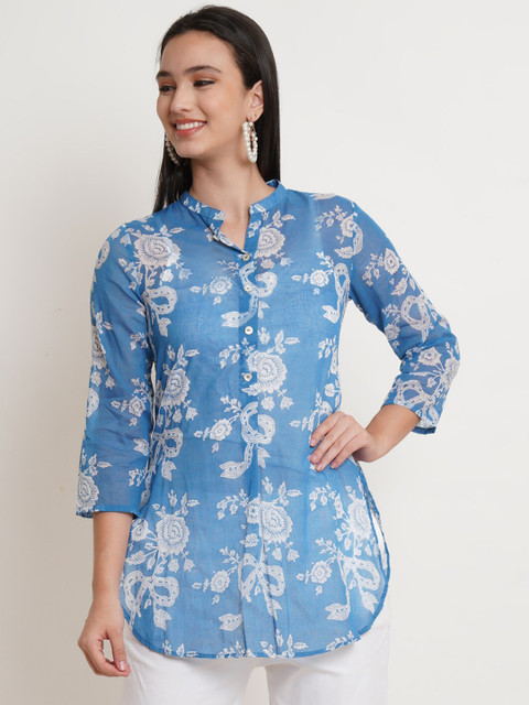 

Purple State Blue Floral Printed Pure Cotton Kurti