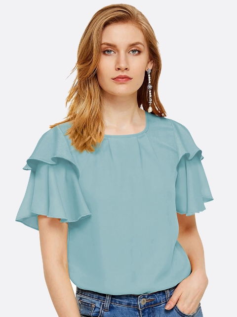 

LONDON BELLY Turquoise Blue Flared Sleeve Solid Top