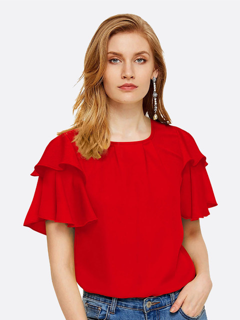 

LONDON BELLY Red Flared Sleeve Solid Top