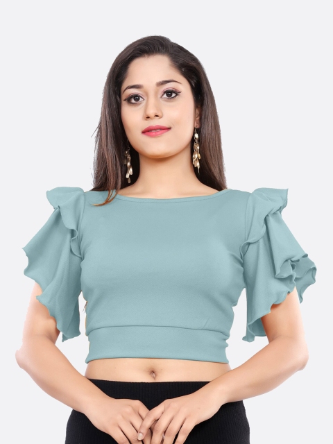 

LONDON BELLY Women Turquoise Blue Crop Top
